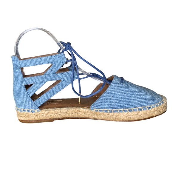 Aquazzura Women Belgravia Blue Denim Espadrilles Sandals Size 36.5 100% Auth - Picture 9 of 11